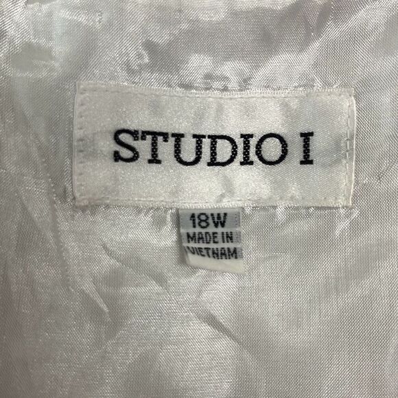 Studio I 18W Midi Sheath Dress Black Ivory Colorblock Square Neck Tie Waist Work - Picture 5 of 12